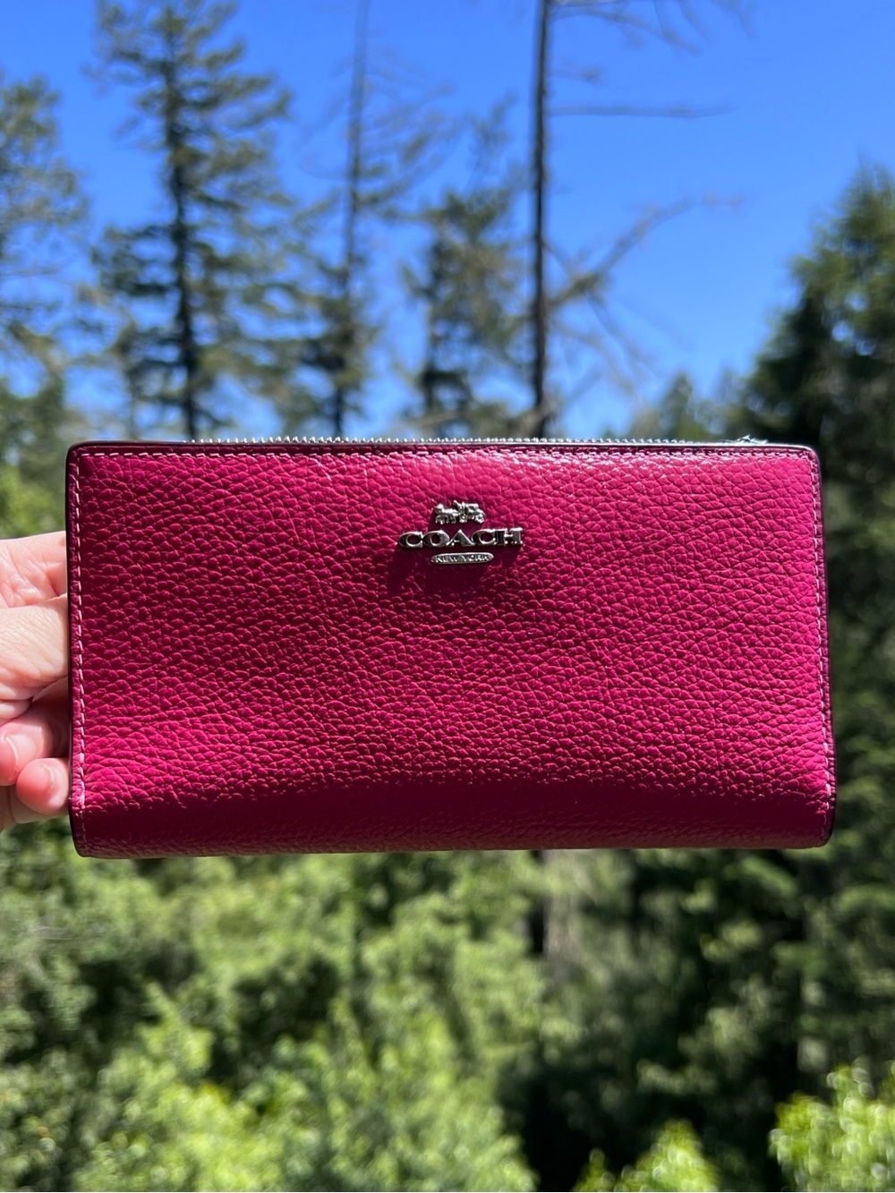 COACH Bifold Snap Wallet Womens Pink Pebble Leather Cardholder w Silver Hardware